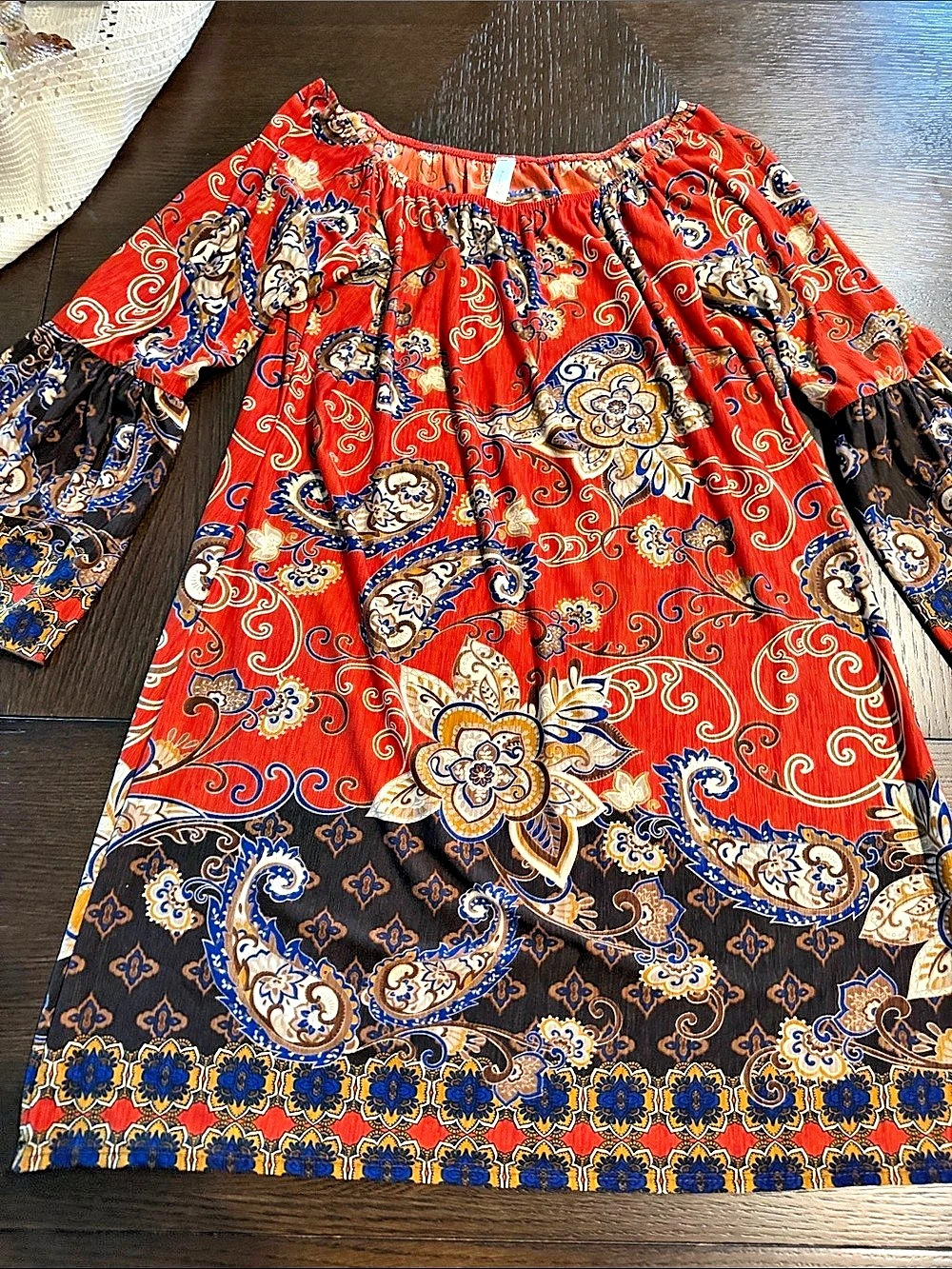 Marisa Paisley Mini Dress in Red & Brown Like New